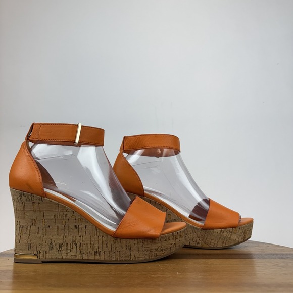 Franco Sarto Shoes - Womens‎ Franco Sarto Clemens Cork Orange Leather Platform Wedge Sandals Size 7.5